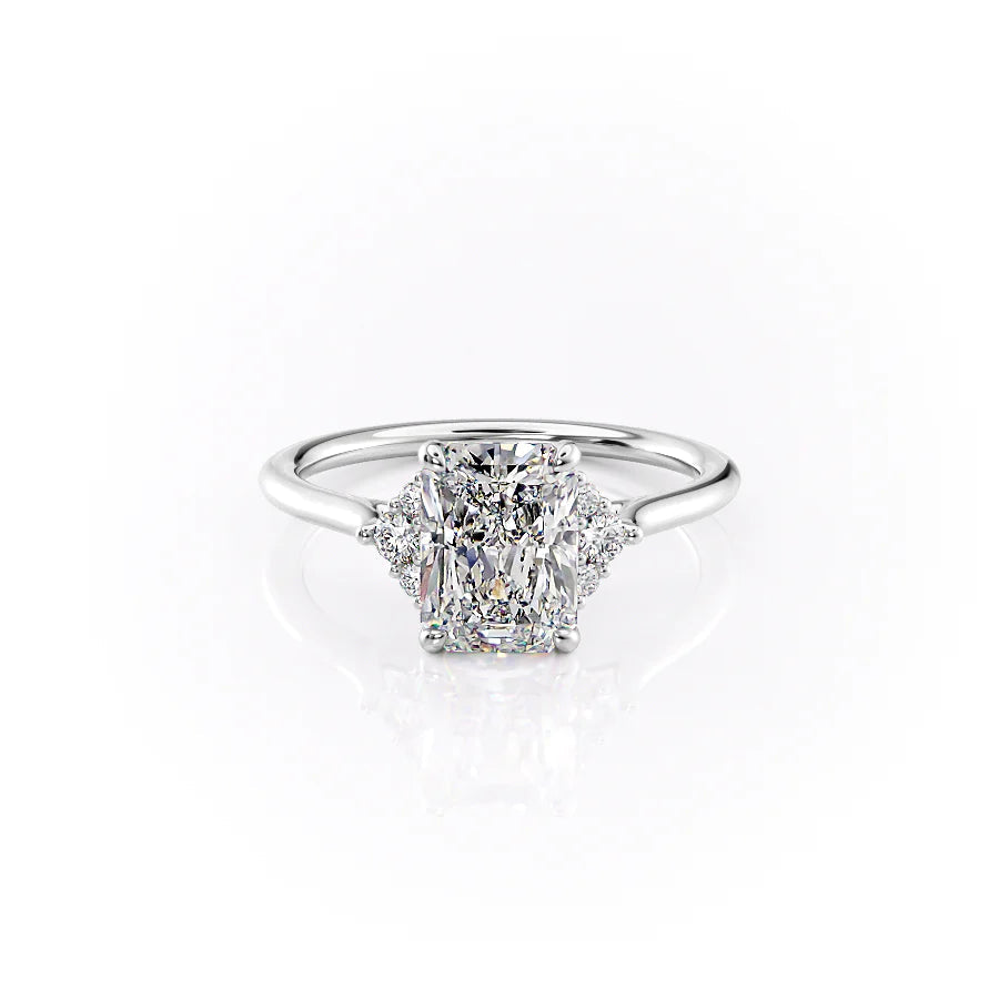 Timeless Radiance 2.05 Carat VVS1 Lab-Grown Radiant Three Stone Engagement Ring in 18K White Gold Front View