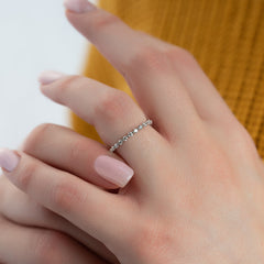 Timeless Sparkle VVS1 Lab-Grown Half-Eternity Wedding Ring in 18K White Gold Finger View