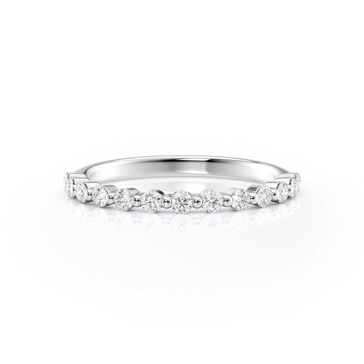 Timeless Sparkle VVS1 Lab-Grown Half-Eternity Wedding Ring in 18K White Gold Front View