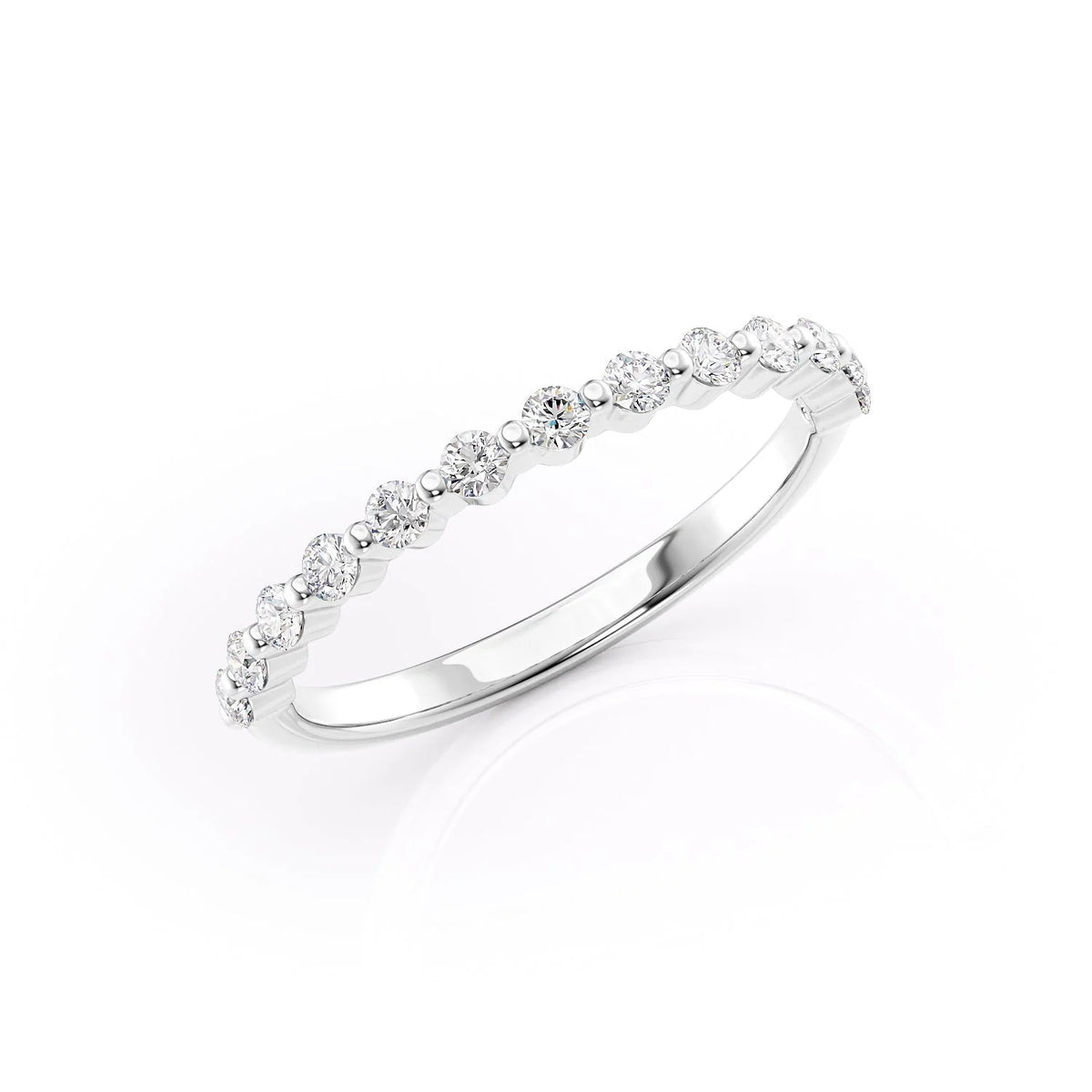 Timeless Sparkle VVS1 Lab-Grown Half-Eternity Wedding Ring in 18K White Gold Standing View
