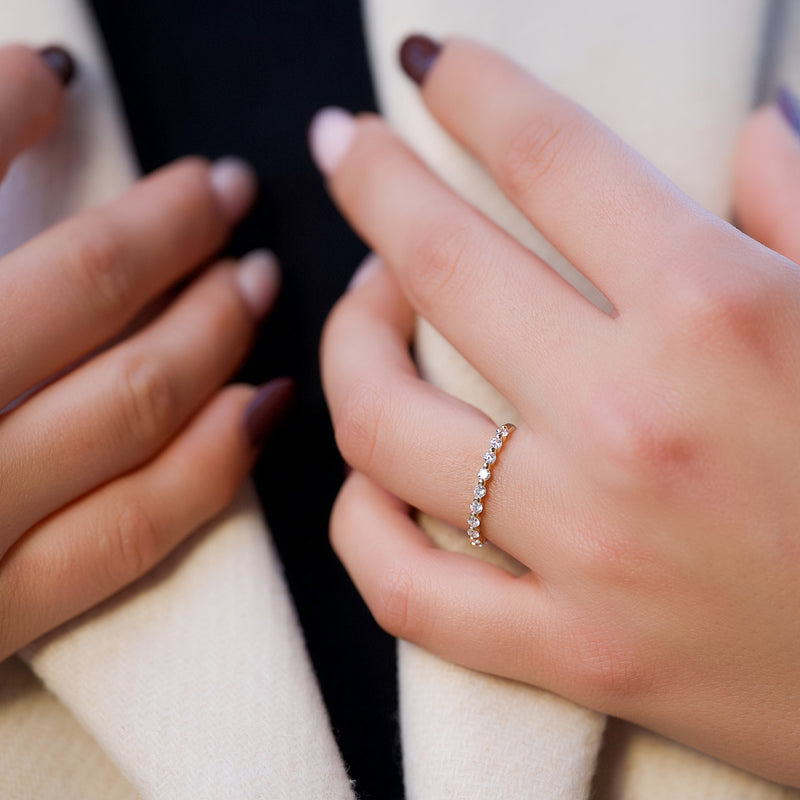 Timeless Sparkle VVS1 Lab-Grown Half-Eternity Wedding Ring in 18K Yellow Gold Closeup Finger View