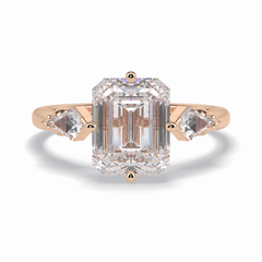 Trinity 3.71 Carat Emerald VS1 Lab-Grown Three Stone Engagement Ring in 18K Gold