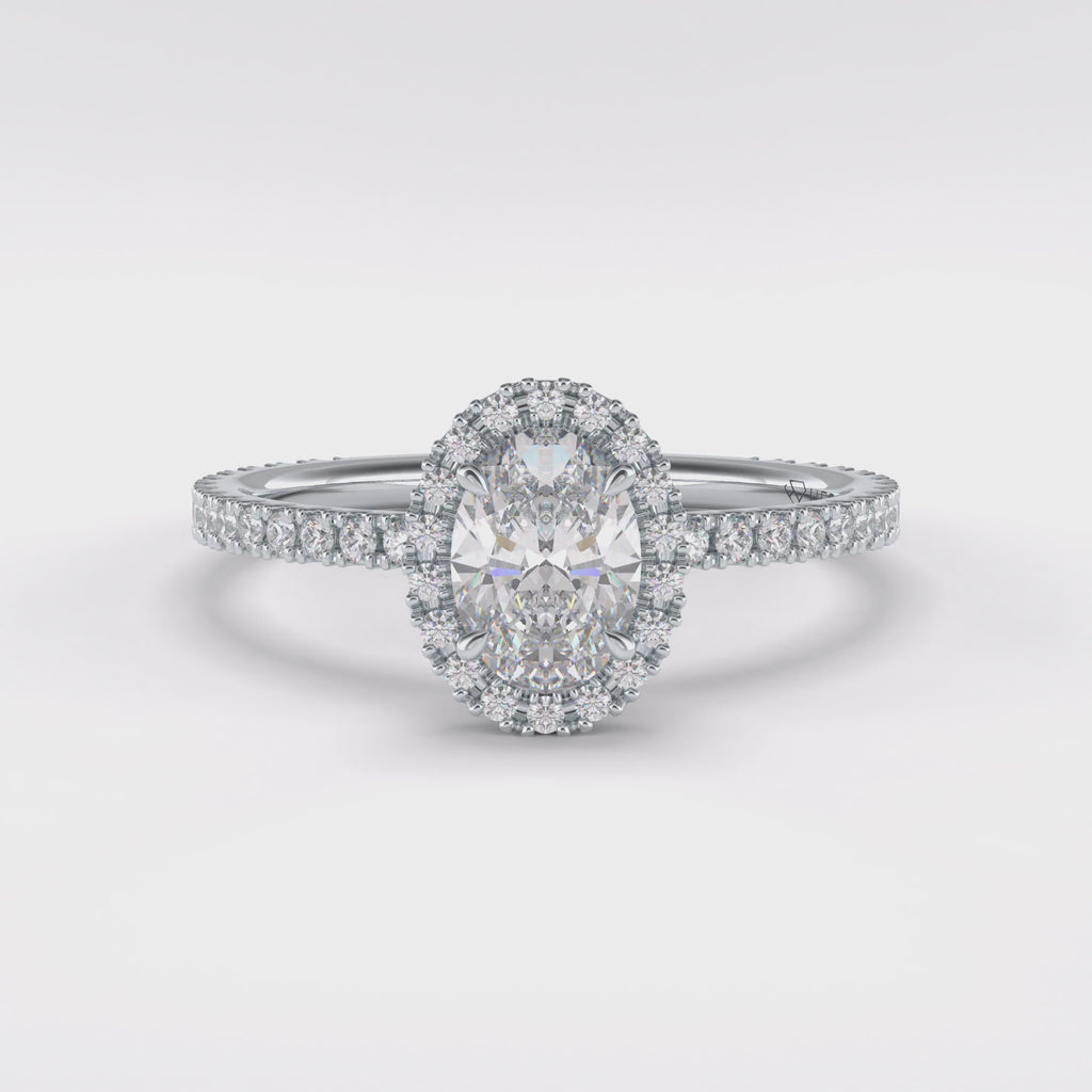 Celestial 0.75 Carat Oval VS1 Lab-Grown Halo Engagement Ring in 18k White Gold