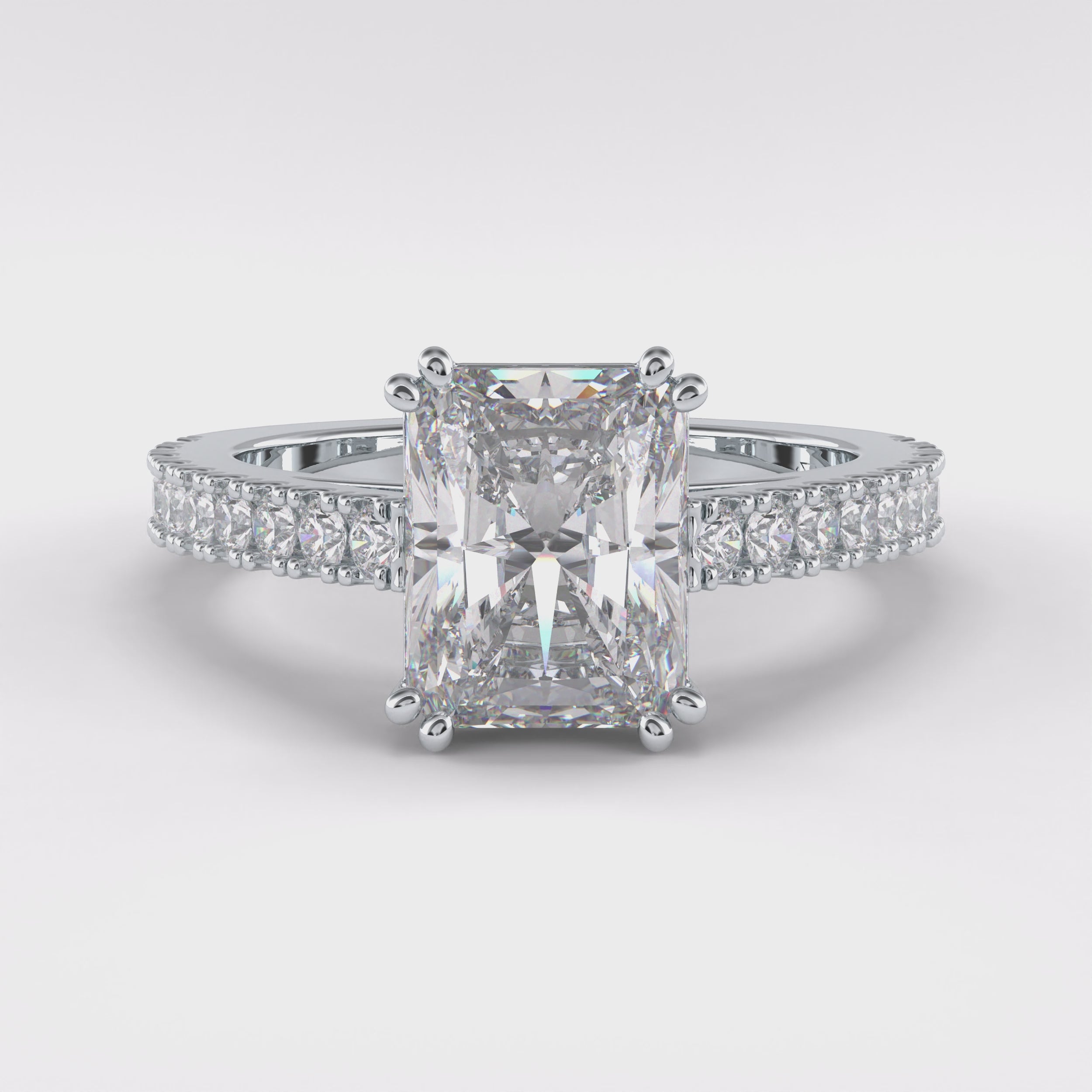 Eternal 3.03 Carat Radiant VS1 Lab-Grown Pave Engagement Ring in 18K White Gold