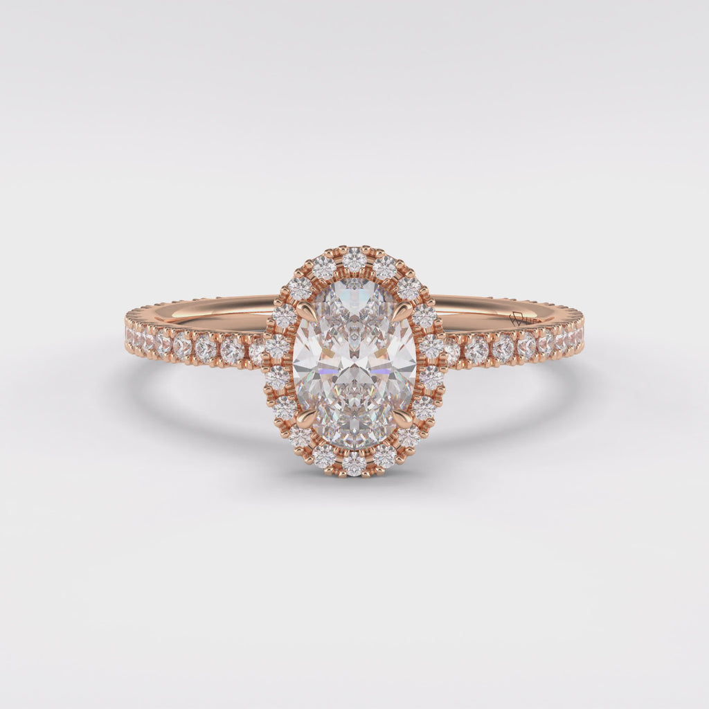 Celestial 0.75 Carat Oval VS1 Lab-Grown Halo Engagement Ring in 18k Rose Gold