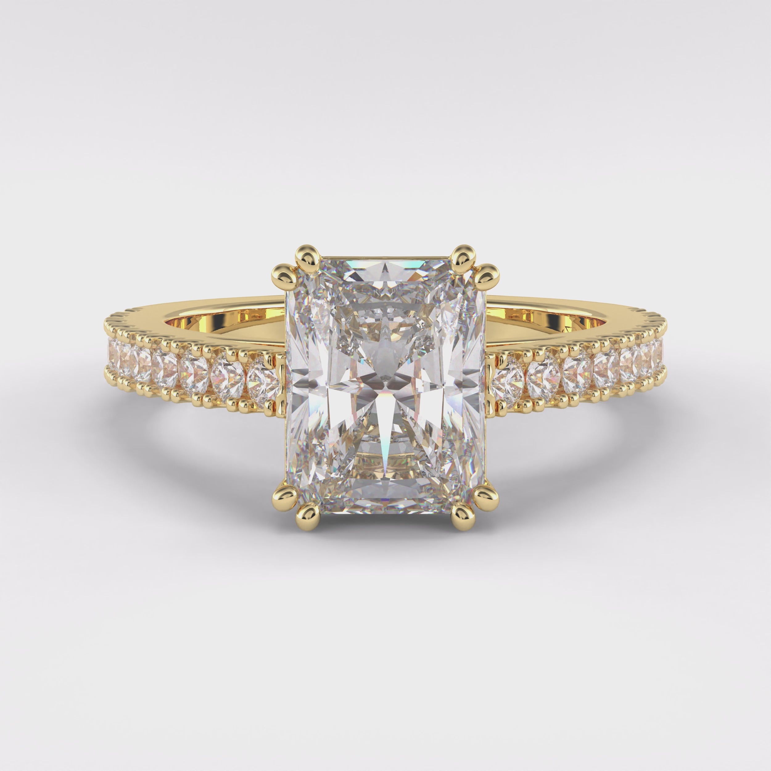 Eternal 3.03 Carat Radiant VS1 Lab-Grown Pave Engagement Ring in 18K Yellow Gold 