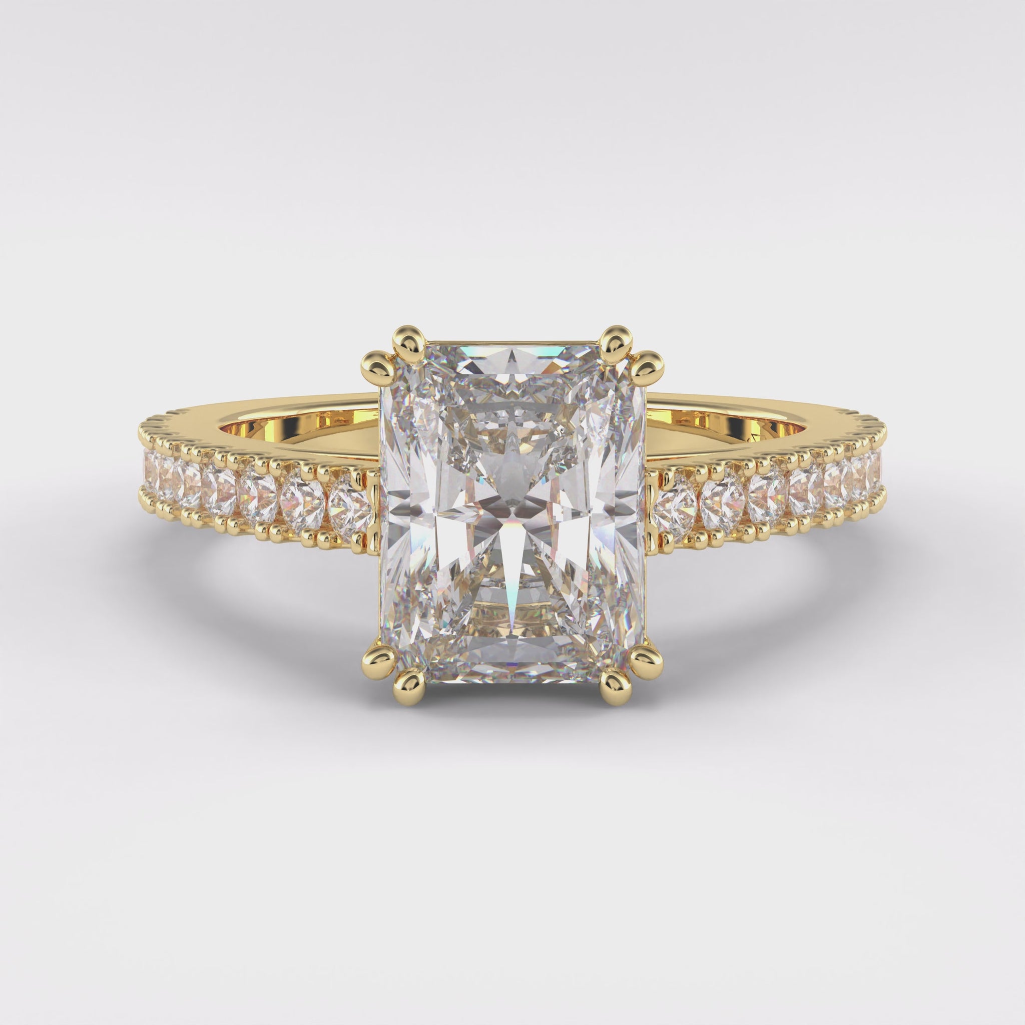 Eternal 3.03 Carat Radiant VS1 Lab-Grown Pave Engagement Ring in 18K Yellow Gold 