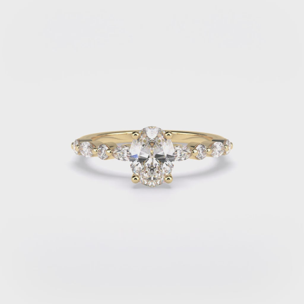 Rosette 1 Carat Oval VS1 Lab-Grown Solitaire with Accents Engagement Ring in 18k Gold