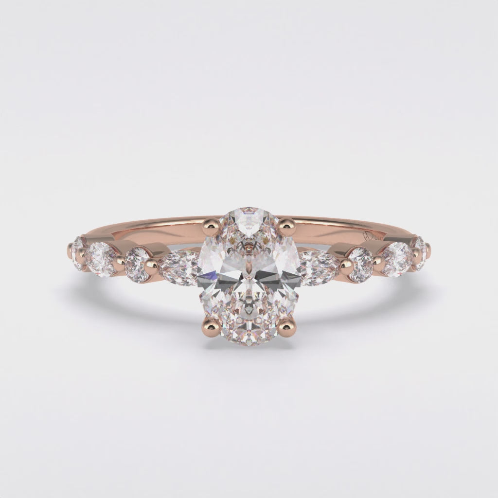 Rosette 1 Carat Oval VS1 Lab-Grown Solitaire with Accents Engagement Ring in 18k Gold