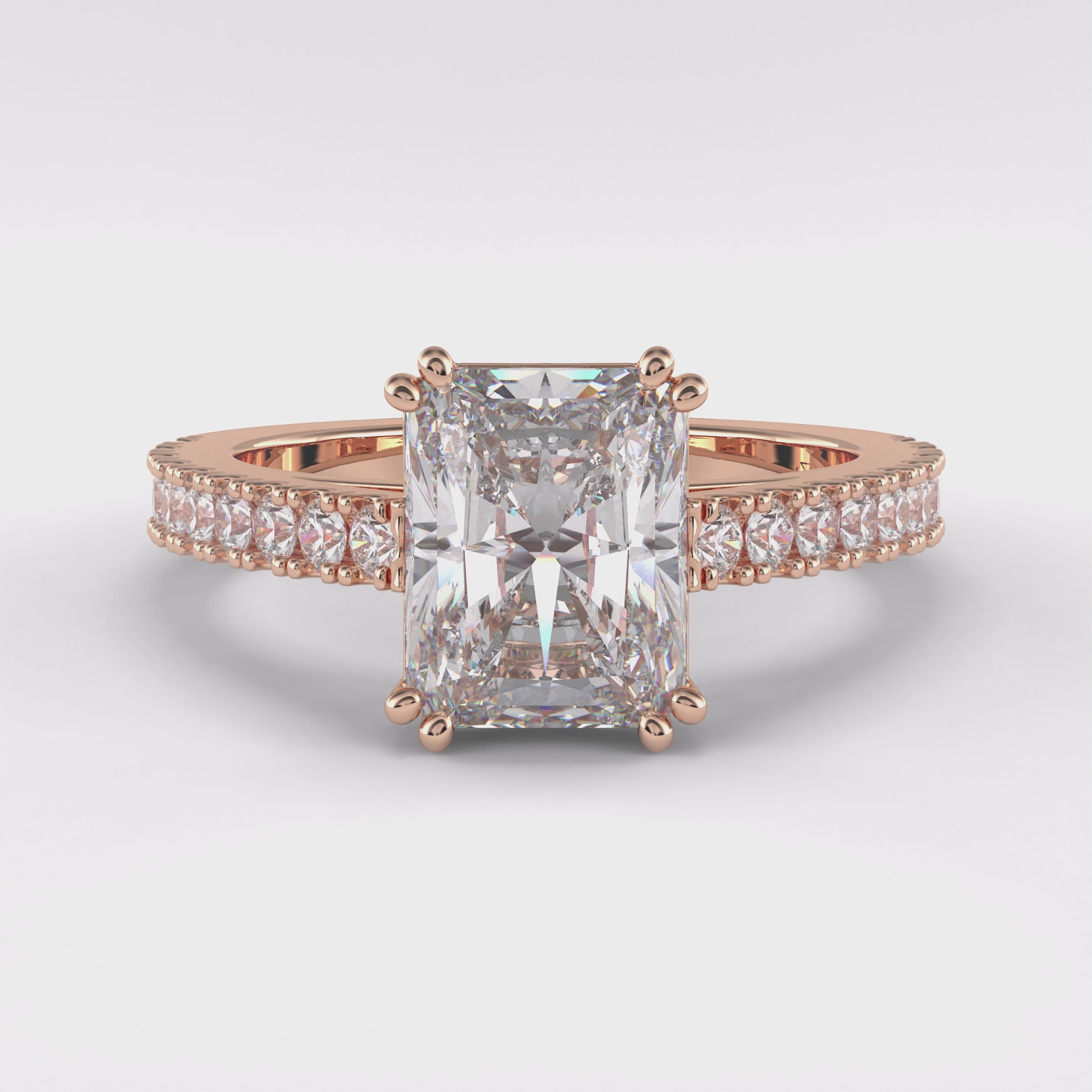 Eternal 3.03 Carat Radiant VS1 Lab-Grown Pave Engagement Ring in 18K Rose Gold